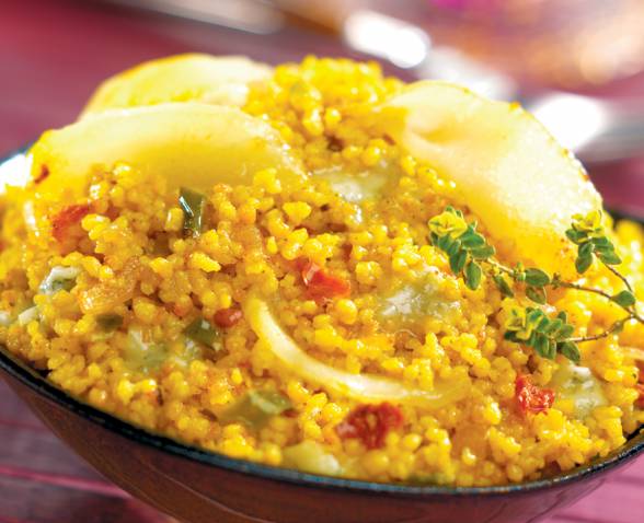 Couscous with tomatoes and Provencal herbs with pears and Gorgonzola TIPIAK